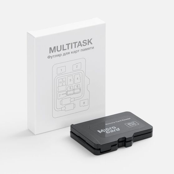 Органайзер для карт памяти и SIM с кардридером Multitask, черный-8