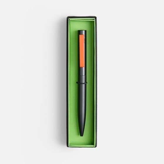 Ручка шариковая Inkolor в футляре, черная с оранжевым-2