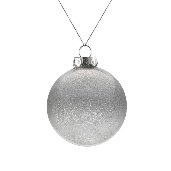 Елочный шар Finery Shine, 8 см, глянцевый серебристый с глиттером-1