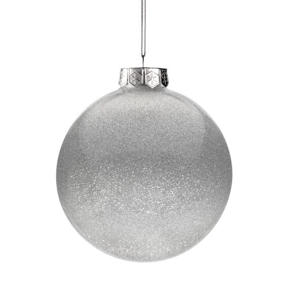 Елочный шар Finery Shine, 10 см, глянцевый серебристый с глиттером-2