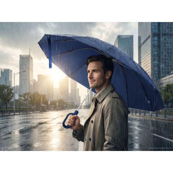 Зонт обратного сложения inLoop с ручкой-карабином, темно-синий-11