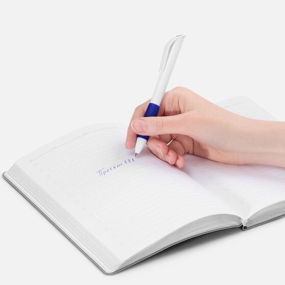 Ручка шариковая Grip, белая (молочная) с синим-4