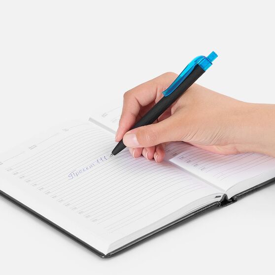 Ручка шариковая Prodir QS01 PRT-T Soft Touch, черная с голубым-6
