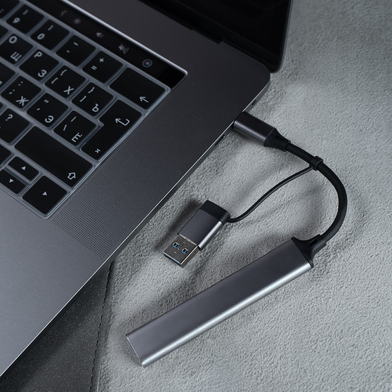 USB-хаб BRANCH 4 в 1, серый, алюминий-2
