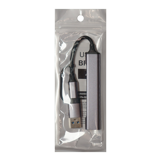 USB-хаб BRANCH 4 в 1, серый, алюминий-3