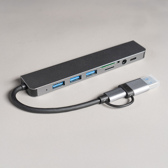 USB-хаб ROOT 8 в 1, серый, алюминий-1