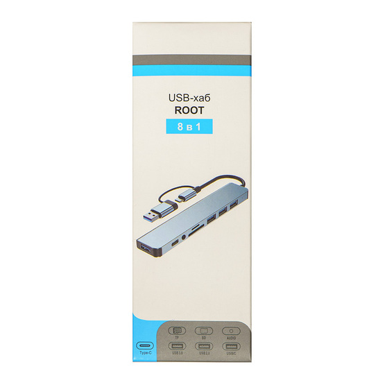 USB-хаб ROOT 8 в 1, серый, алюминий-6