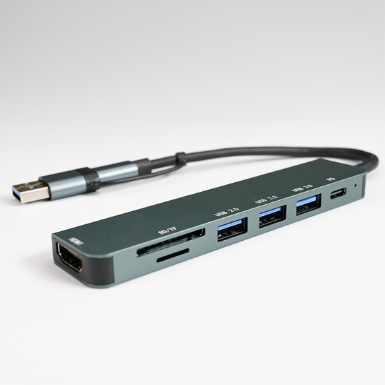 USB-хаб STEM 7 в 1, серый, алюминий-2