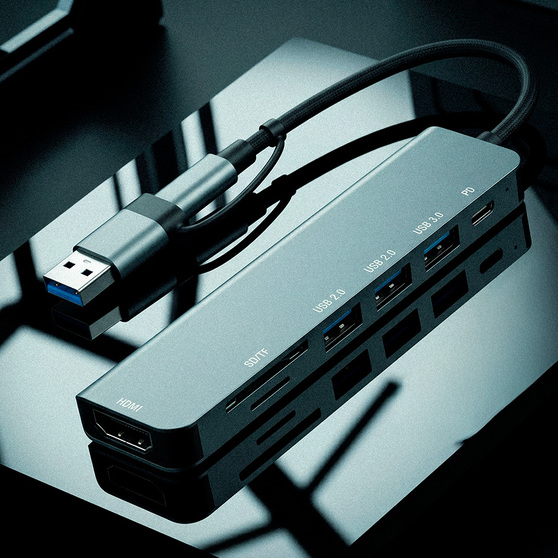USB-хаб STEM 7 в 1, серый, алюминий-3