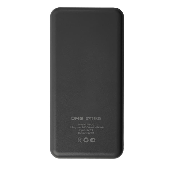 Универсальный аккумулятор Rib 20 (20000 мАч), черный, 14,1х6.9х2,8 см-2