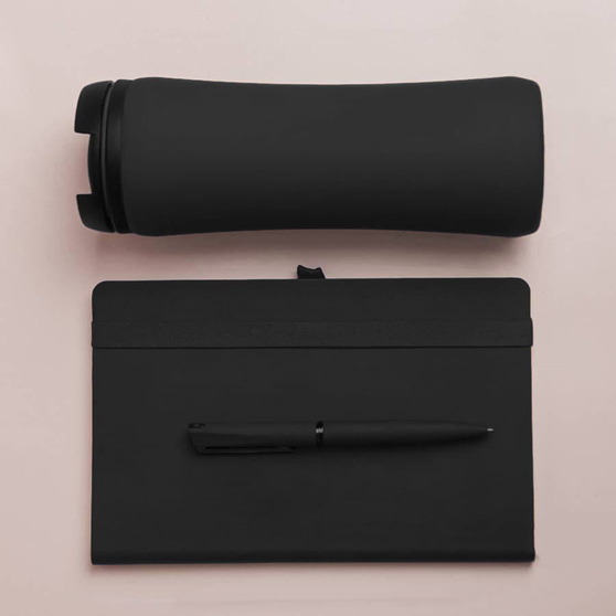 Набор подарочный OFFICEKIT: термос, ежедневник, ручка, стружка, коробка, черный-6