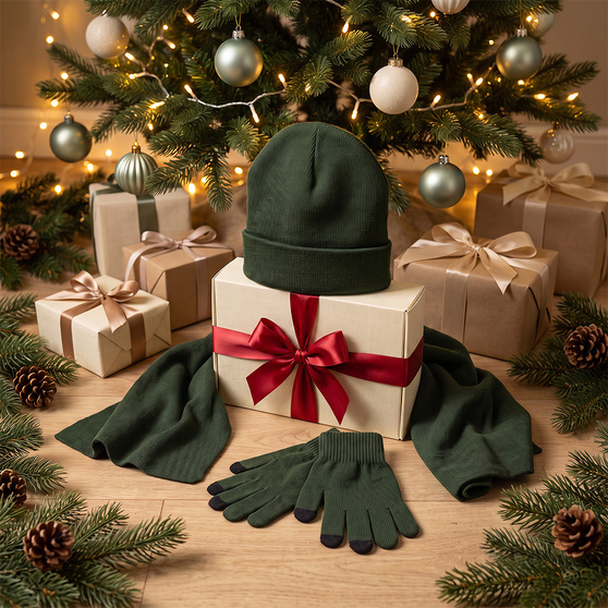 Набор подарочный Green Christmas: шапка, варежки, перчатки в коробке-5