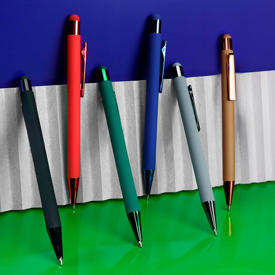 Ручка шариковая FACTOR COLOR со стилусом, серый, металл, пластик, софт-покрытие-4