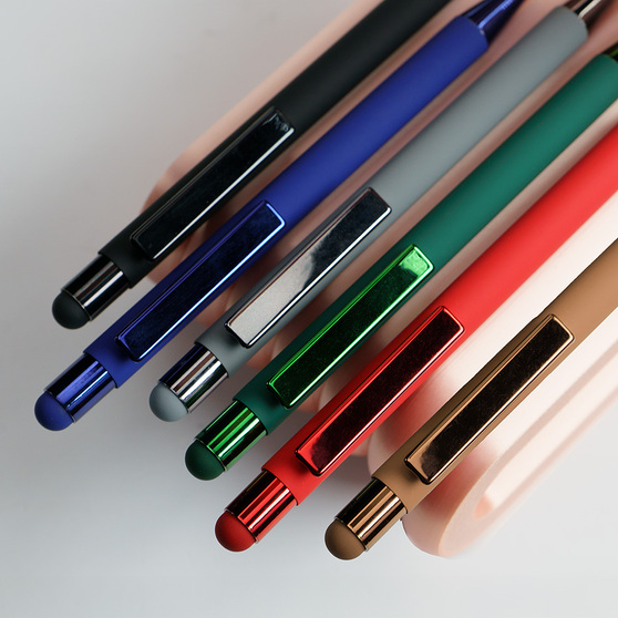 Ручка шариковая FACTOR COLOR со стилусом, серый, металл, пластик, софт-покрытие-6