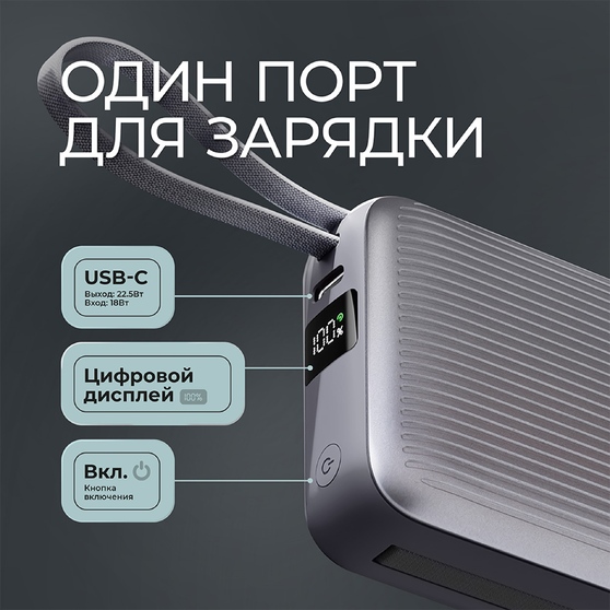Внешний АКБ NRG Turbo Cable 10000 mAh, 22,5Вт-3