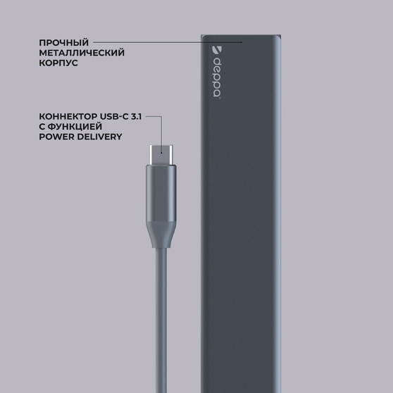 USB Type-C хаб 7-в-1, HDMI, Power Delivery, 2xUSB 3.0, RJ45, microSD/SD-2