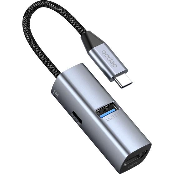 USB-хаб 3 в 1 USB-C - USB-A3.0 + USB-C PD100Вт + HDMI-1