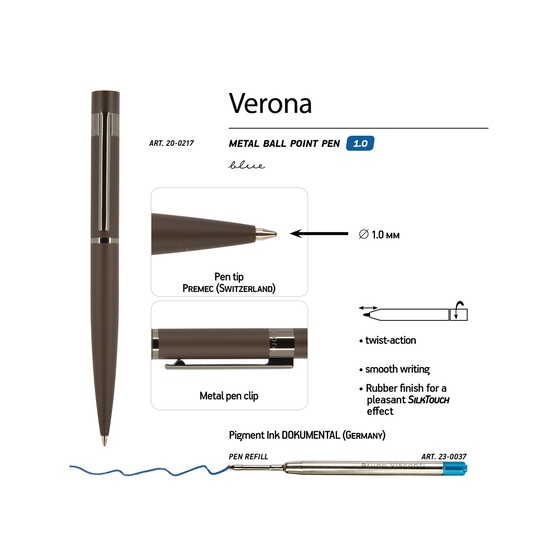 Ручка металлическая шариковая «Verona», софт-тач-2