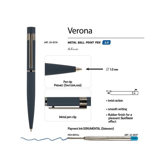 Ручка металлическая шариковая «Verona», софт-тач-2