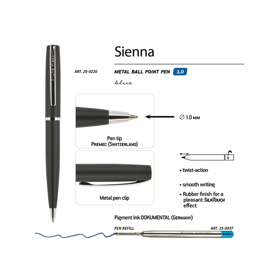 Ручка металлическая шариковая «Sienna», софт-тач-2