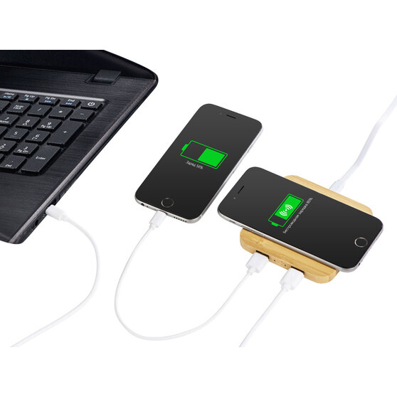 USB-хаб с беспроводной зарядкой из бамбука «Plato», 5 Вт-2