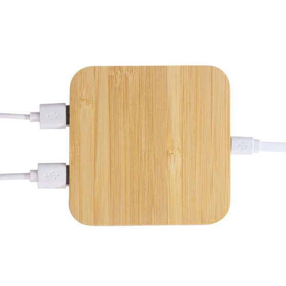 USB-хаб с беспроводной зарядкой из бамбука «Plato», 5 Вт-8
