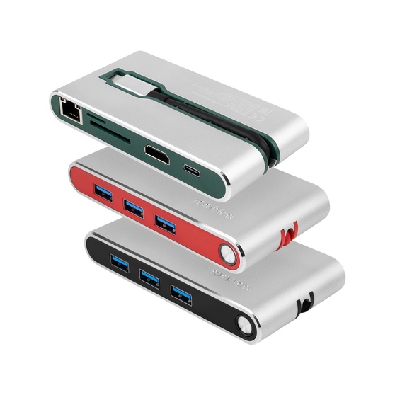 Хаб 8-в-1 Type-C «Hermes», USB 3.0 x 3, Type-C PD, HDMI, LAN, картридер-3