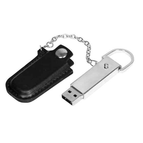 USB 2.0- флешка на 64 Гб в массивном корпусе с кожаным чехлом-1