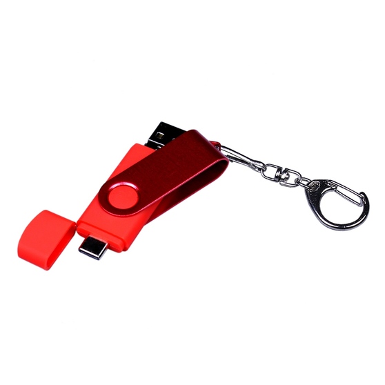 USB 2.0/micro USB/Type-С- флешка на 16 Гб 3-в-1 с поворотным механизмом-1