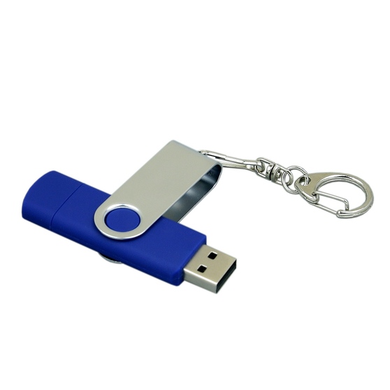 USB 2.0- флешка на 16 Гб с поворотным механизмом и дополнительным разъемом Micro USB-2