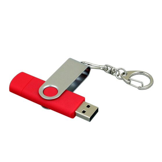 USB 2.0- флешка на 64 Гб с поворотным механизмом и дополнительным разъемом Micro USB-2