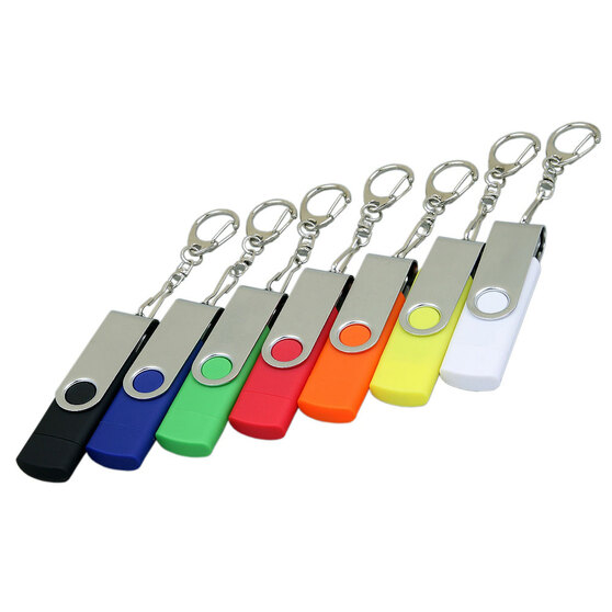 USB 2.0- флешка на 64 Гб с поворотным механизмом и дополнительным разъемом Micro USB-3