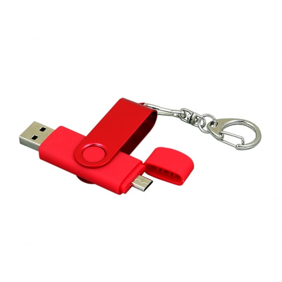 USB 2.0- флешка на 16 Гб с поворотным механизмом и дополнительным разъемом Micro USB-1