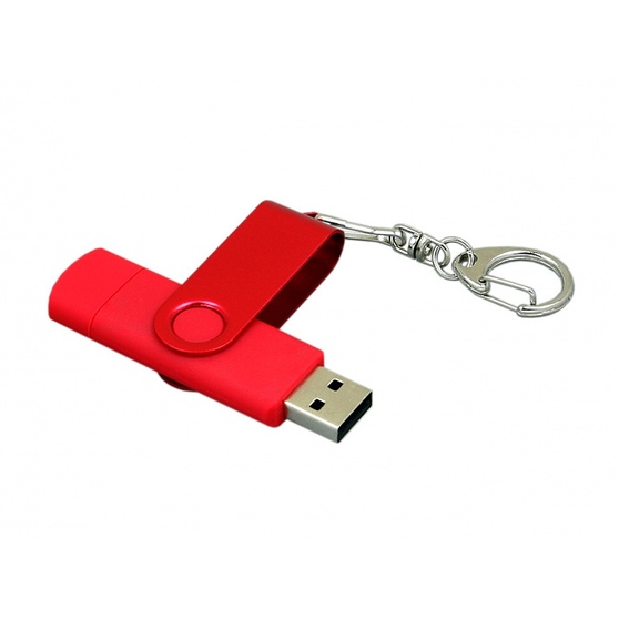 USB 2.0- флешка на 16 Гб с поворотным механизмом и дополнительным разъемом Micro USB-2