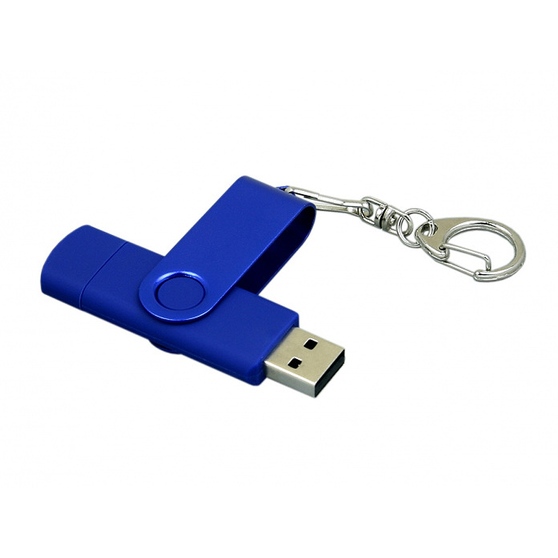 USB 2.0- флешка на 16 Гб с поворотным механизмом и дополнительным разъемом Micro USB-2