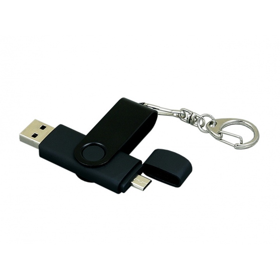 USB 2.0- флешка на 16 Гб с поворотным механизмом и дополнительным разъемом Micro USB-1