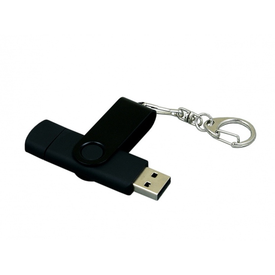 USB 2.0- флешка на 16 Гб с поворотным механизмом и дополнительным разъемом Micro USB-2
