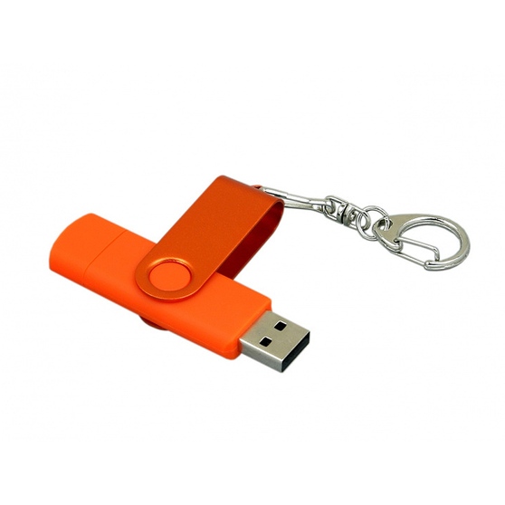 USB 2.0- флешка на 16 Гб с поворотным механизмом и дополнительным разъемом Micro USB-2