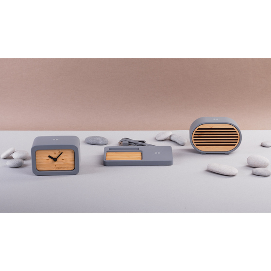Bluetooth-колонка "Stonehenge" 5Вт с беспроводным зарядным устройством, камень/бамбук-3