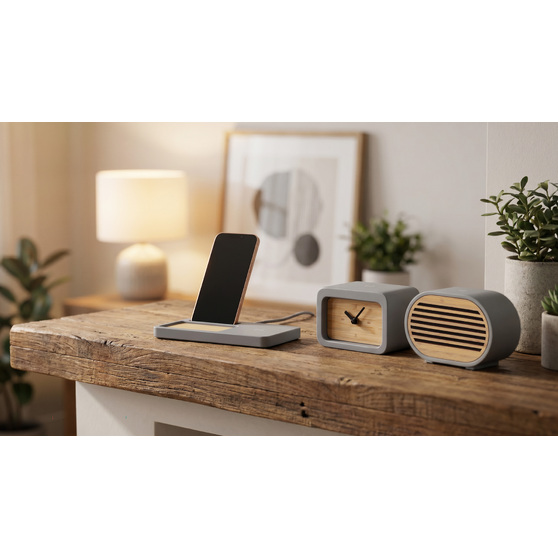 Bluetooth-колонка "Stonehenge" 5Вт с беспроводным зарядным устройством, камень/бамбук-4