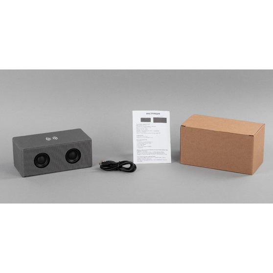 Bluetooth колонка "Cool Gray" с двумя динамиками (2х3Вт) и беспроводным зарядным устройством, переработанный пластик (RPET)-5