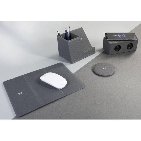 Bluetooth колонка "Cool Gray" с двумя динамиками (2х3Вт) и беспроводным зарядным устройством, переработанный пластик (RPET)-6