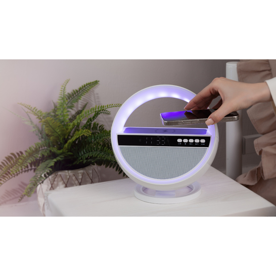 Bluetooth колонка "Smart Orb" 5Вт с беспроводным (15W) ЗУ, лампой, часами, FM радио-1