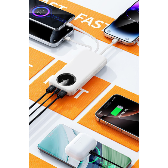 Зарядное устройство "Phantom" 10000 mAh с 4мя встроенными кабелями и цифровым индикатором заряда-4