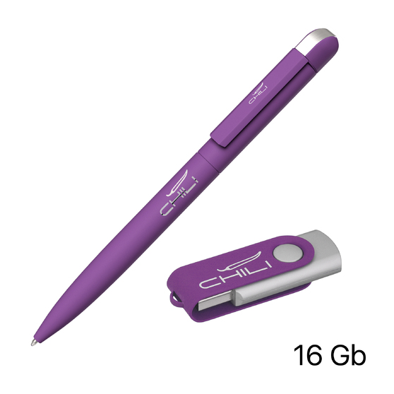 Набор ручка + флеш-карта 16 Гб в футляре, покрытие soft touch-1