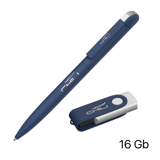 Набор ручка + флеш-карта 16 Гб в футляре,  покрытие softgrip-1
