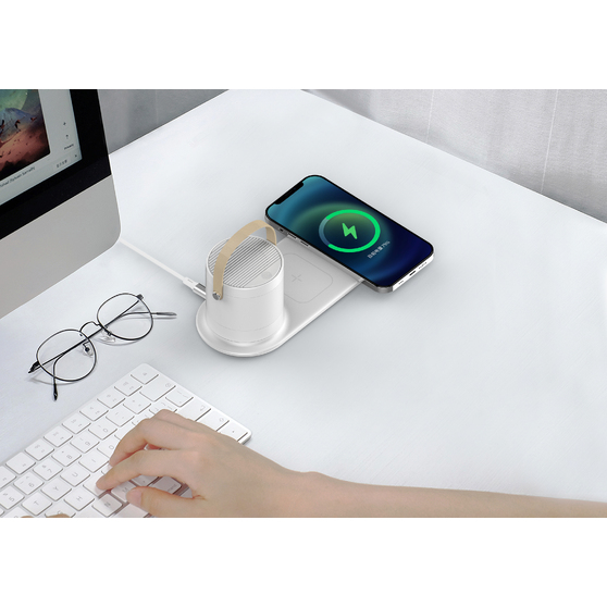 Настольная беспроводная (15W) зарядная станция "Smart Home" с bluetooth колонкой-лампой-5