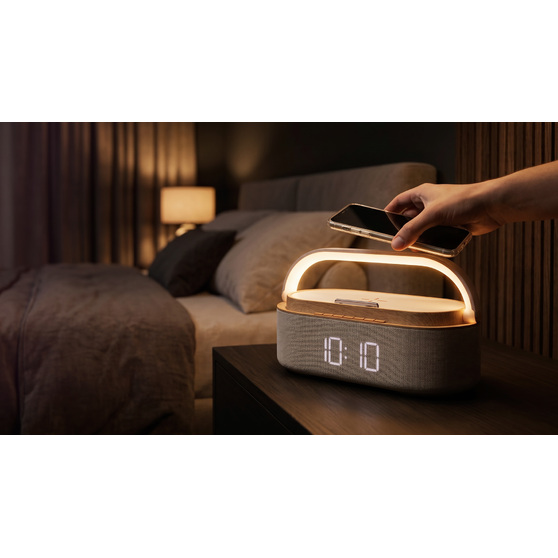 Bluetooth стерео-колонка "Smart Band" 10Вт (2х5Вт) с беспроводным (15W) ЗУ, лампой, часами, FM радио-6