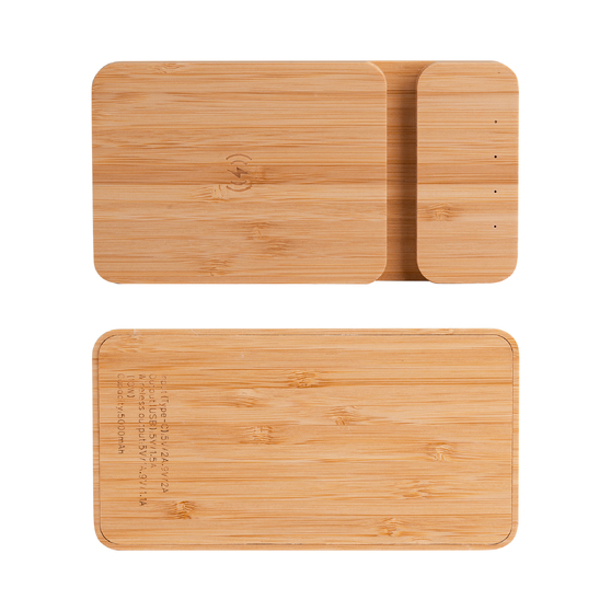 Беспроводное (10W) зарядное устройство "Bamboo Power" 5000 mAh с подставкой под смартфон, бамбук-4