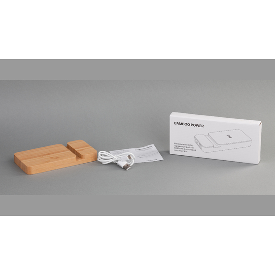 Беспроводное (10W) зарядное устройство "Bamboo Power" 5000 mAh с подставкой под смартфон, бамбук-5